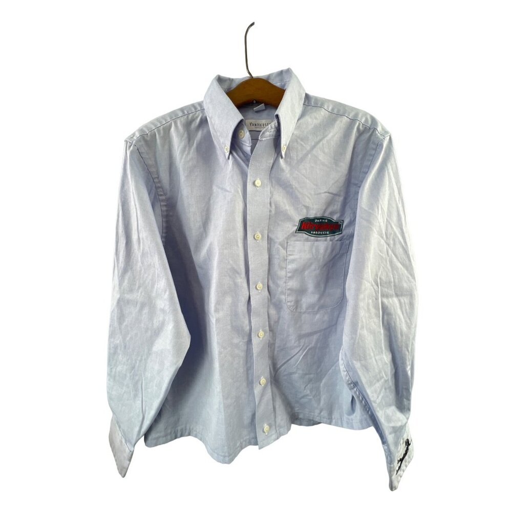 Van Heusen Button Down Work Shirt Size Medium Collared Long Sleeve Gray Mechanic